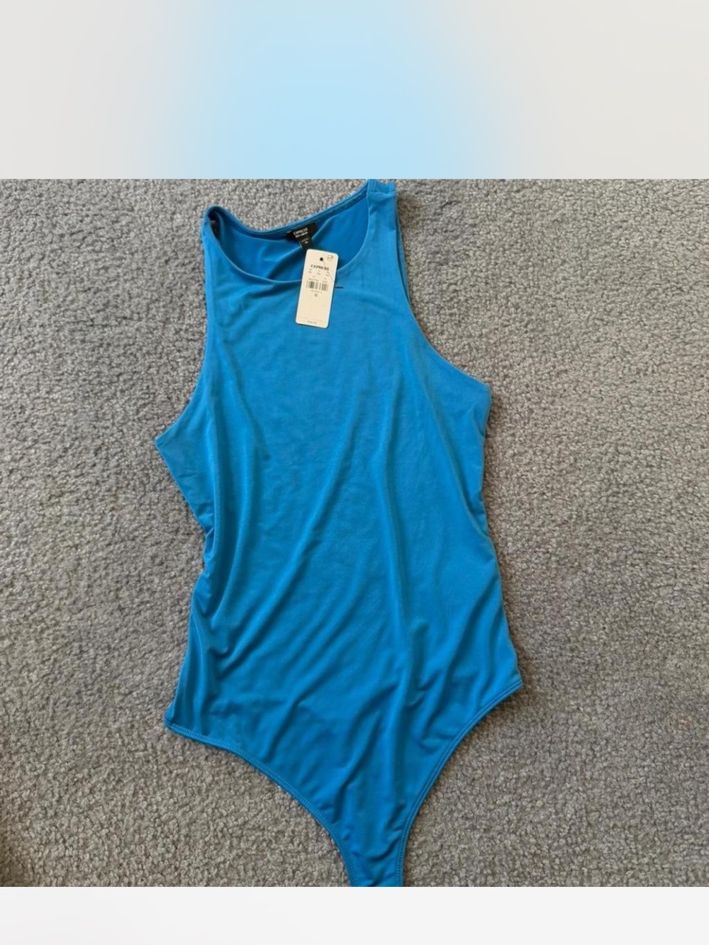 Express Women's Bright Blue High-Neck Racerback Bodysuit